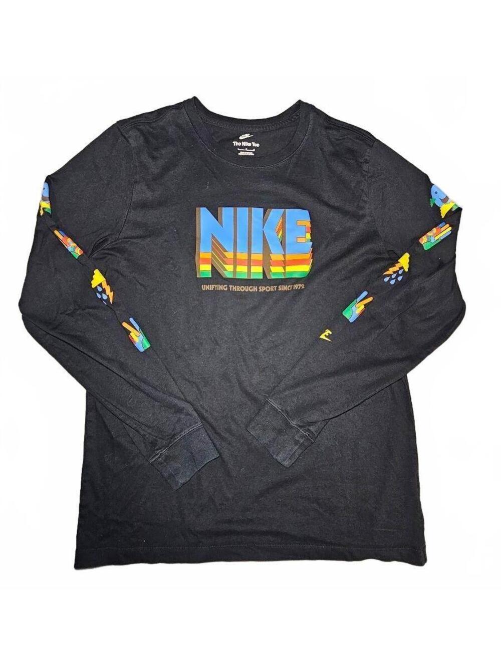 Nike Long Sleeve Tee with Retro Rainbow Logo - Size Large